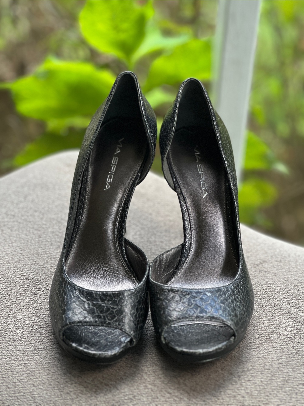 Via Spiga Black leather Peep-Toe Pumps Size~8*Vtg~New!